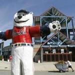 A statue of the Pawtucket Red Sox baseball team mascot, ?Paws,? stood outside McCoy Stadium in Pawtucket, R.I.